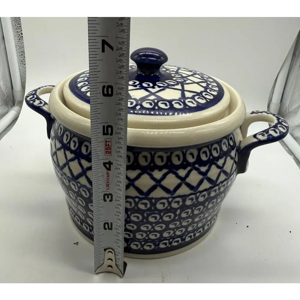 Polish Stoneware‎ Boleslawiec 7” Canister Cookie Jar With Lid T4 Handmade Poland